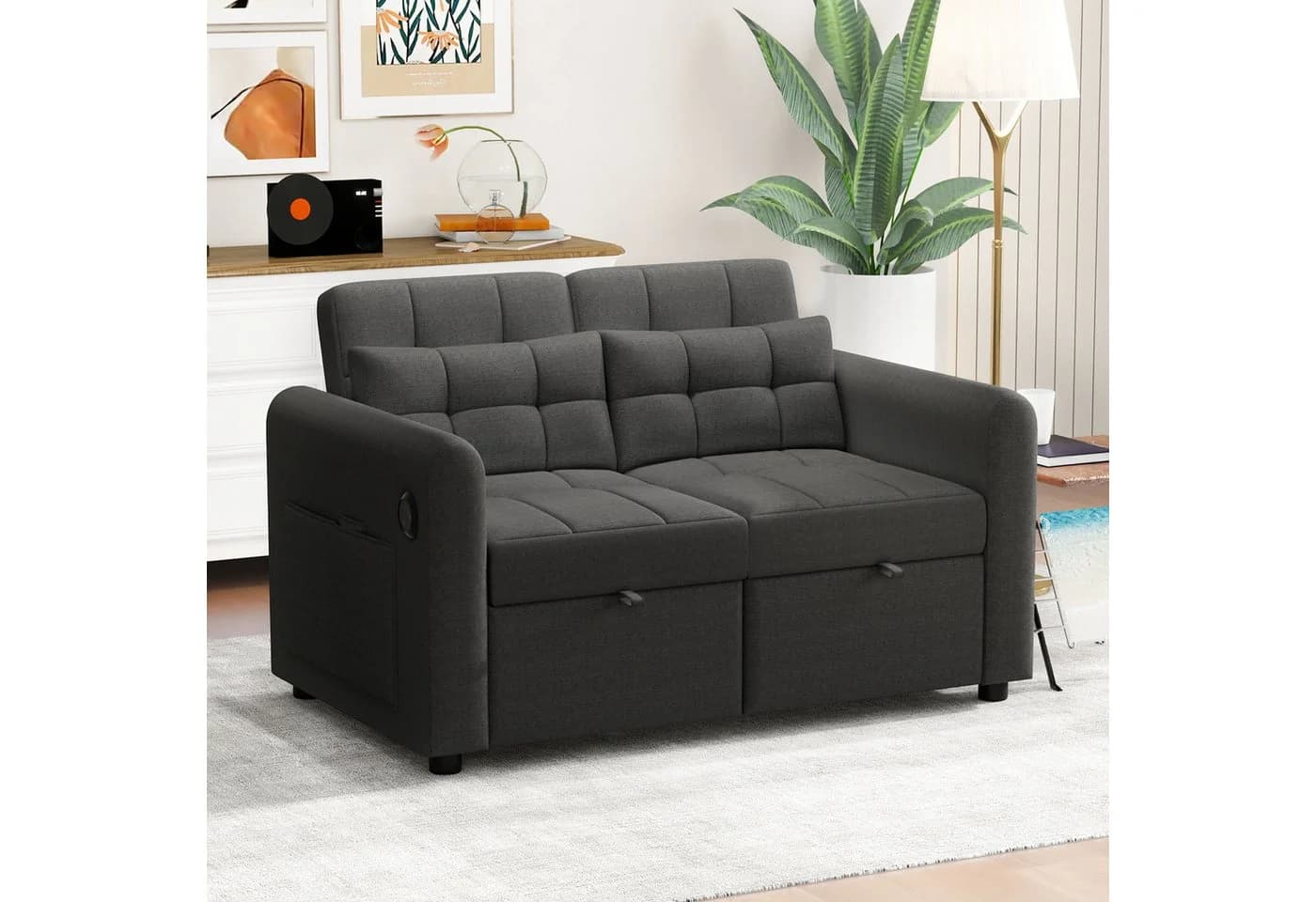 Merax Schlafsofa 3-in-1 Ausziehsofa Grau mit USB-Anschluss