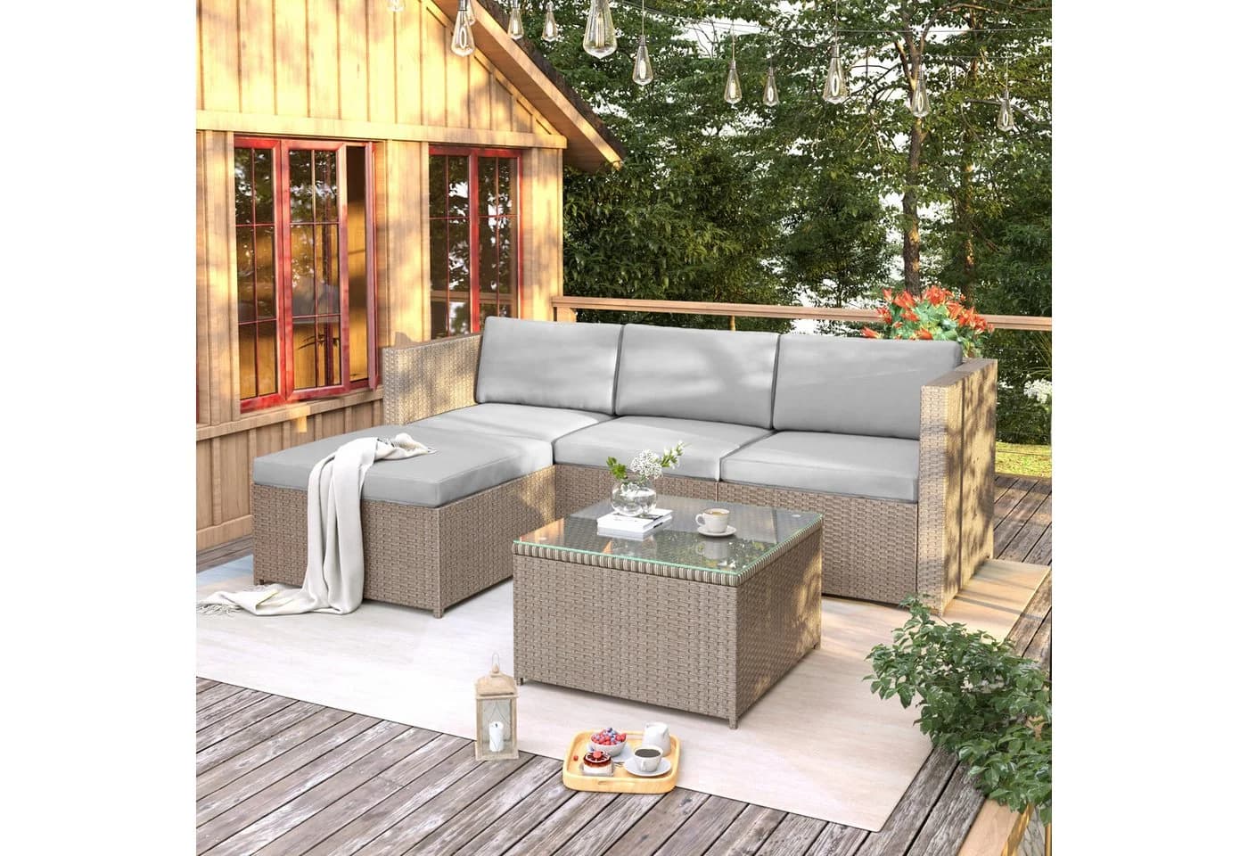 Merax Gartenlounge-Set 5-tlg. Polyrattan