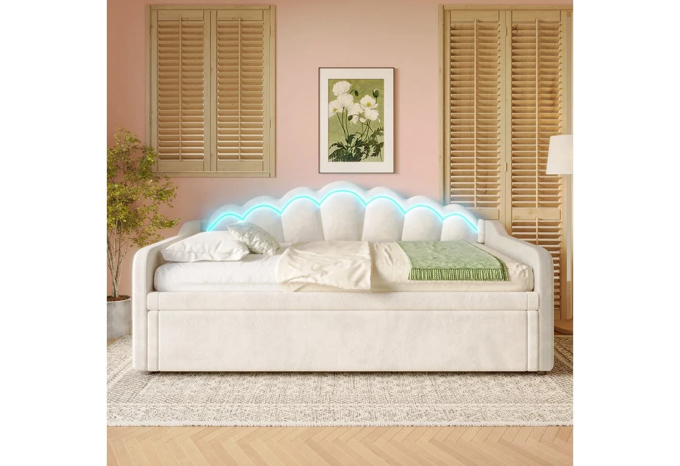 Merax Daybett mit Ausziehbett und LED-Streifen Samt