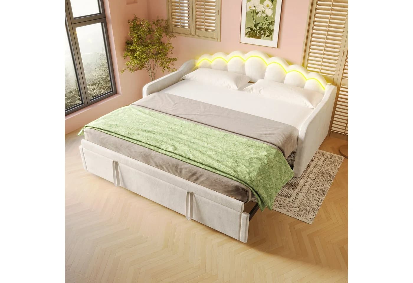 Merax Daybett mit Ausziehbett und LED-Streifen Samt - Bild 4
