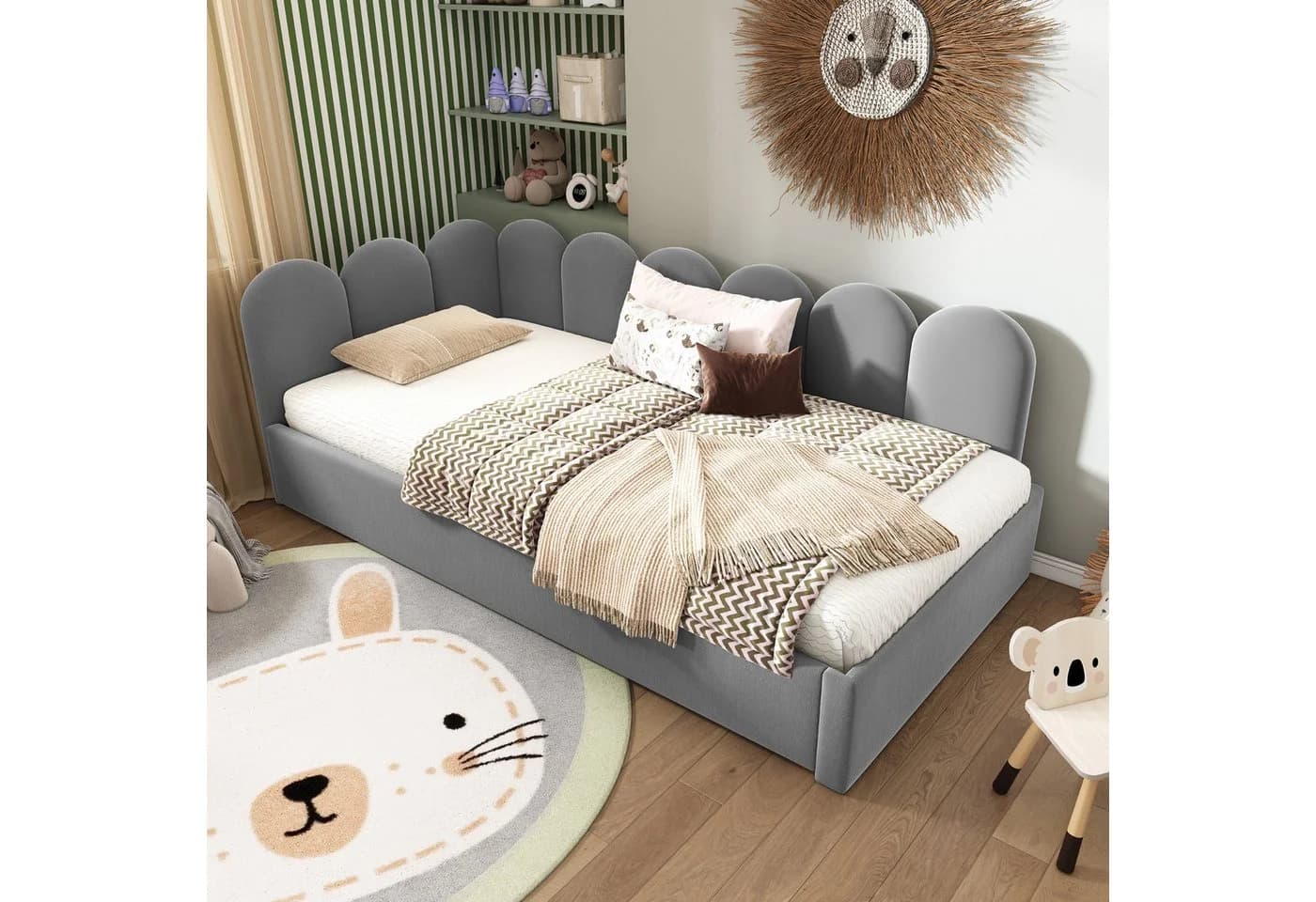 Merax Daybett Samt mit Ausziehbett Grau Beige Rosa