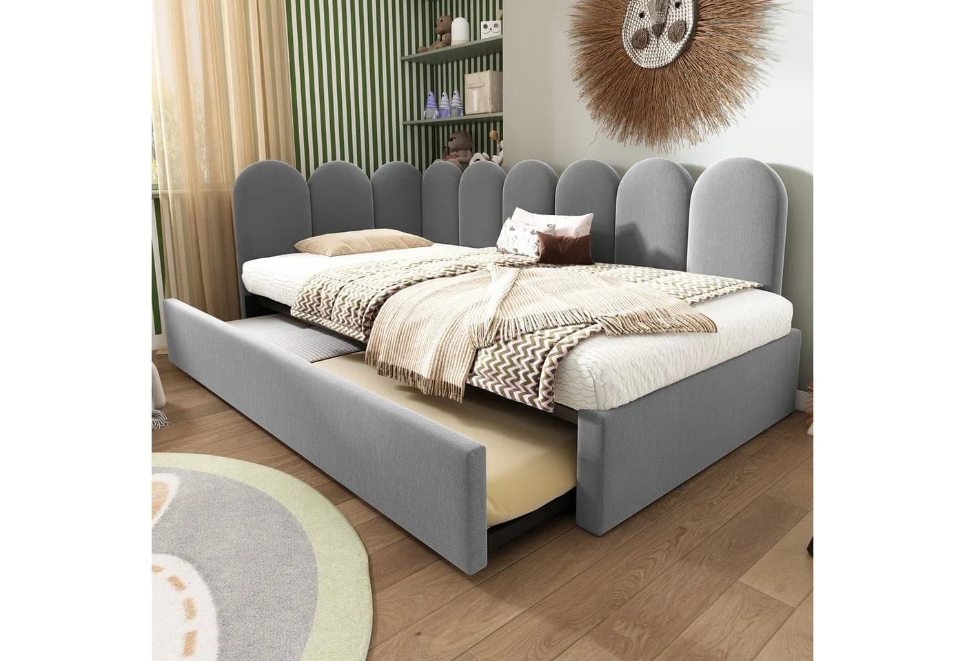 Merax Daybett Samt mit Ausziehbett Grau Beige Rosa - Bild 2