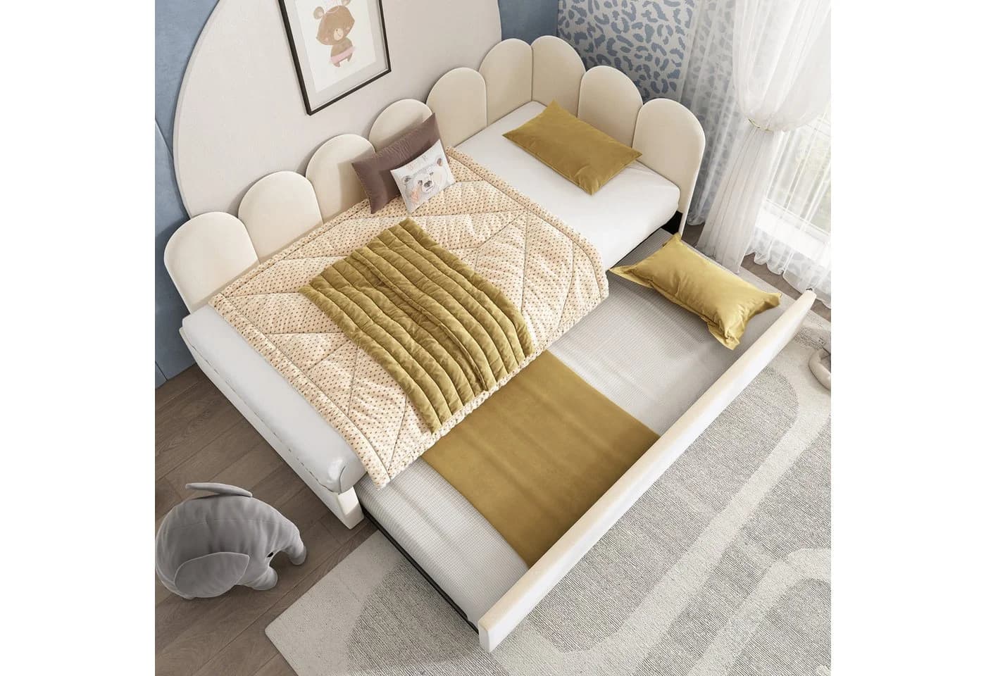 Merax Polsterbett Samt mit Ausziehfunktion Beige