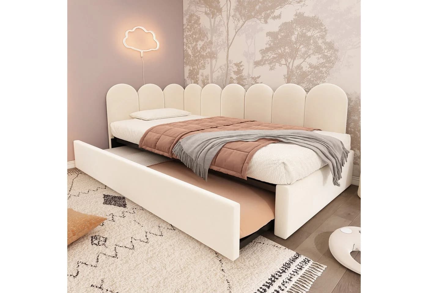 Merax Polsterbett Samt mit Ausziehfunktion Beige - Bild 3