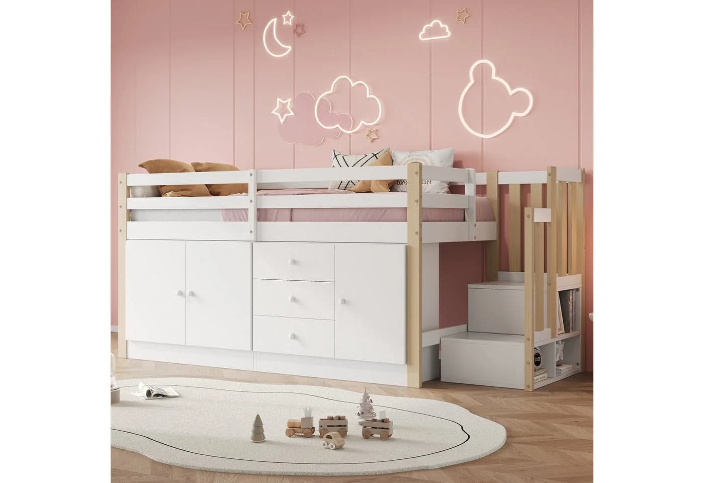 Merax Hochbett Kinderbett 90x200cm mit Stauraum - Bild 2