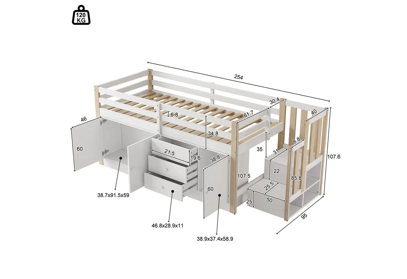 Merax Hochbett Kinderbett 90x200cm mit Stauraum - Bild 5