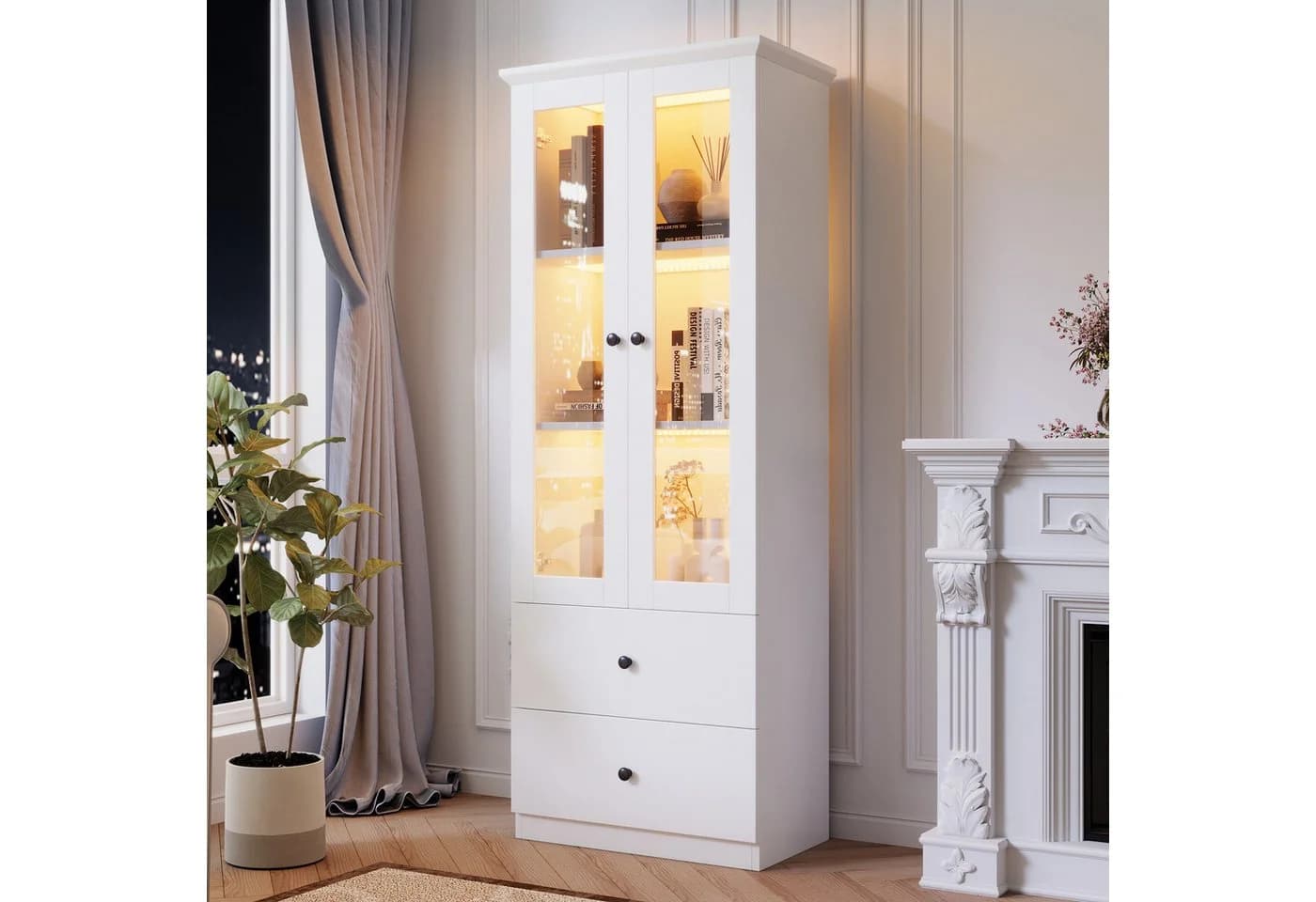 Merax Standvitrine Weiß mit LED und USB-Anschluss - Bild 2