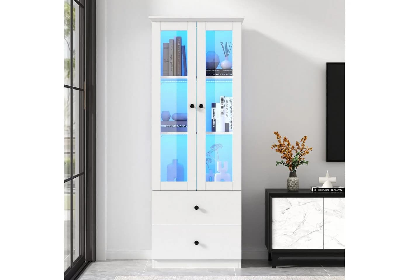 Merax Standvitrine Weiß mit LED und USB-Anschluss - Bild 3