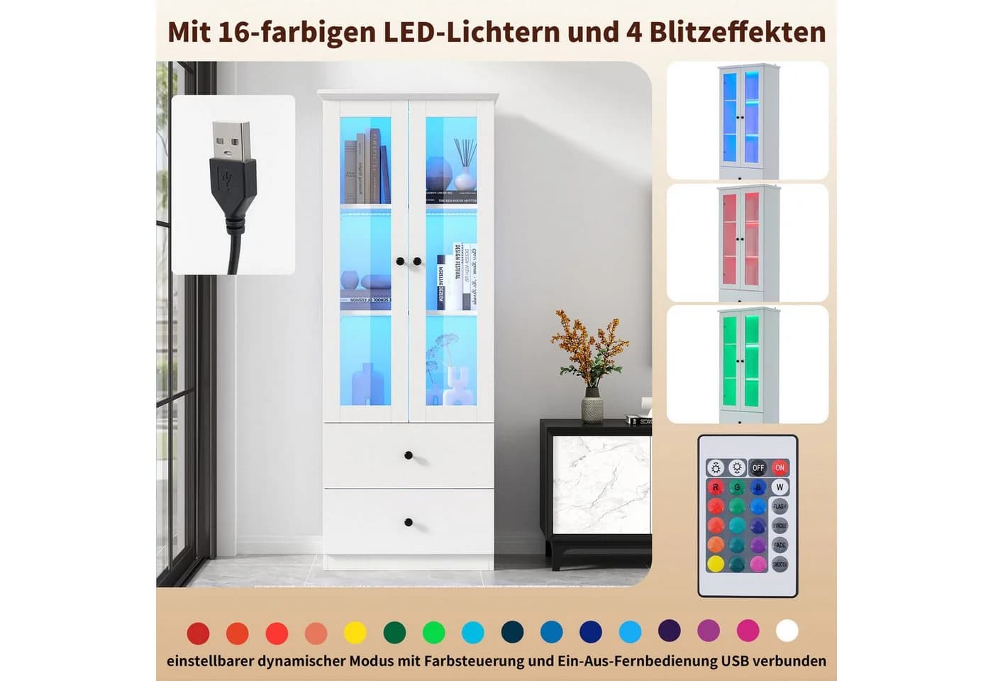 Merax Standvitrine Weiß mit LED und USB-Anschluss - Bild 4