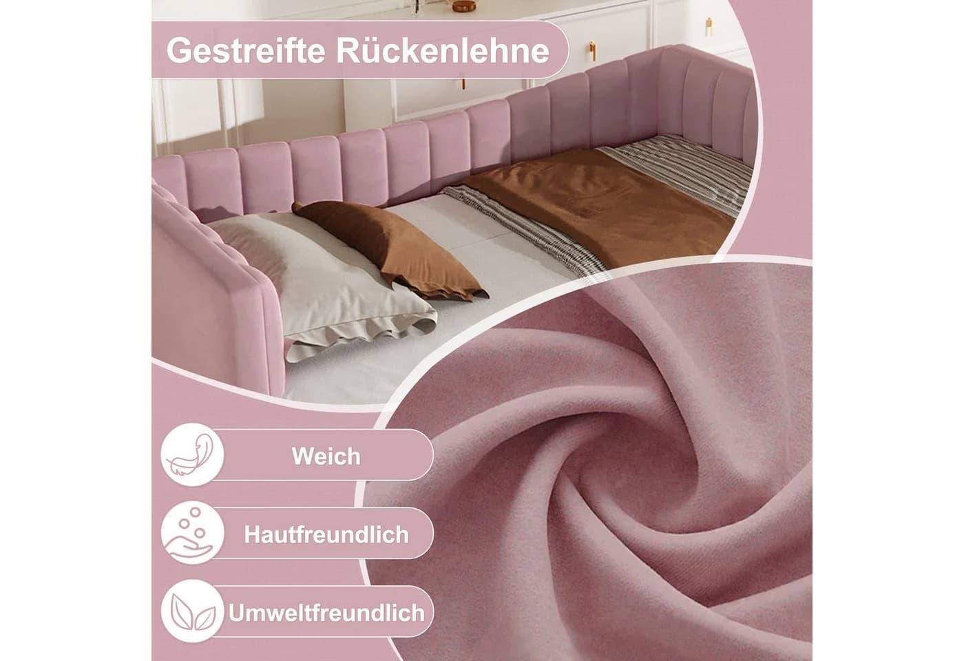 Merax Daybett Rosa/Weiß mit Ausziehbett Samt - Bild 5