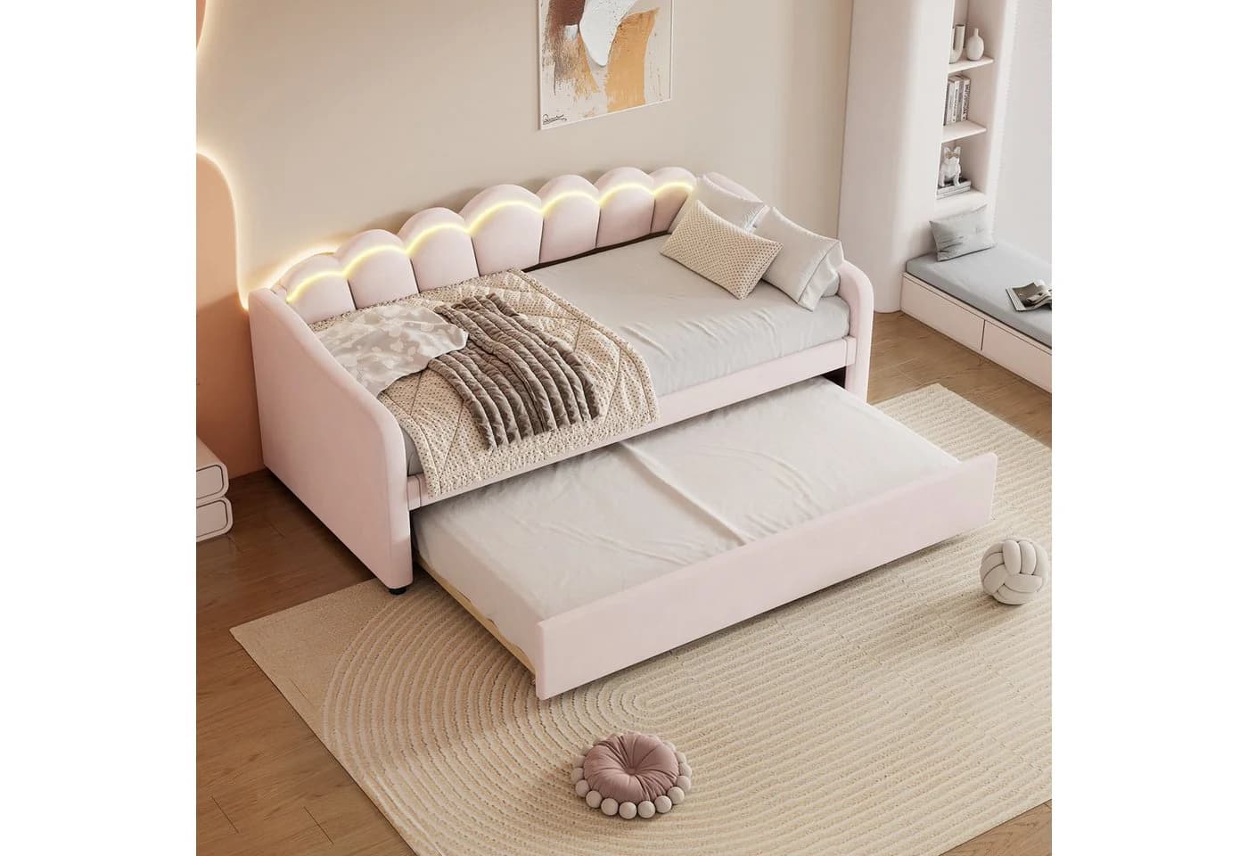 Merax Daybett Rosa mit Ausziehbett und LED-Beleuchtung - Bild 3
