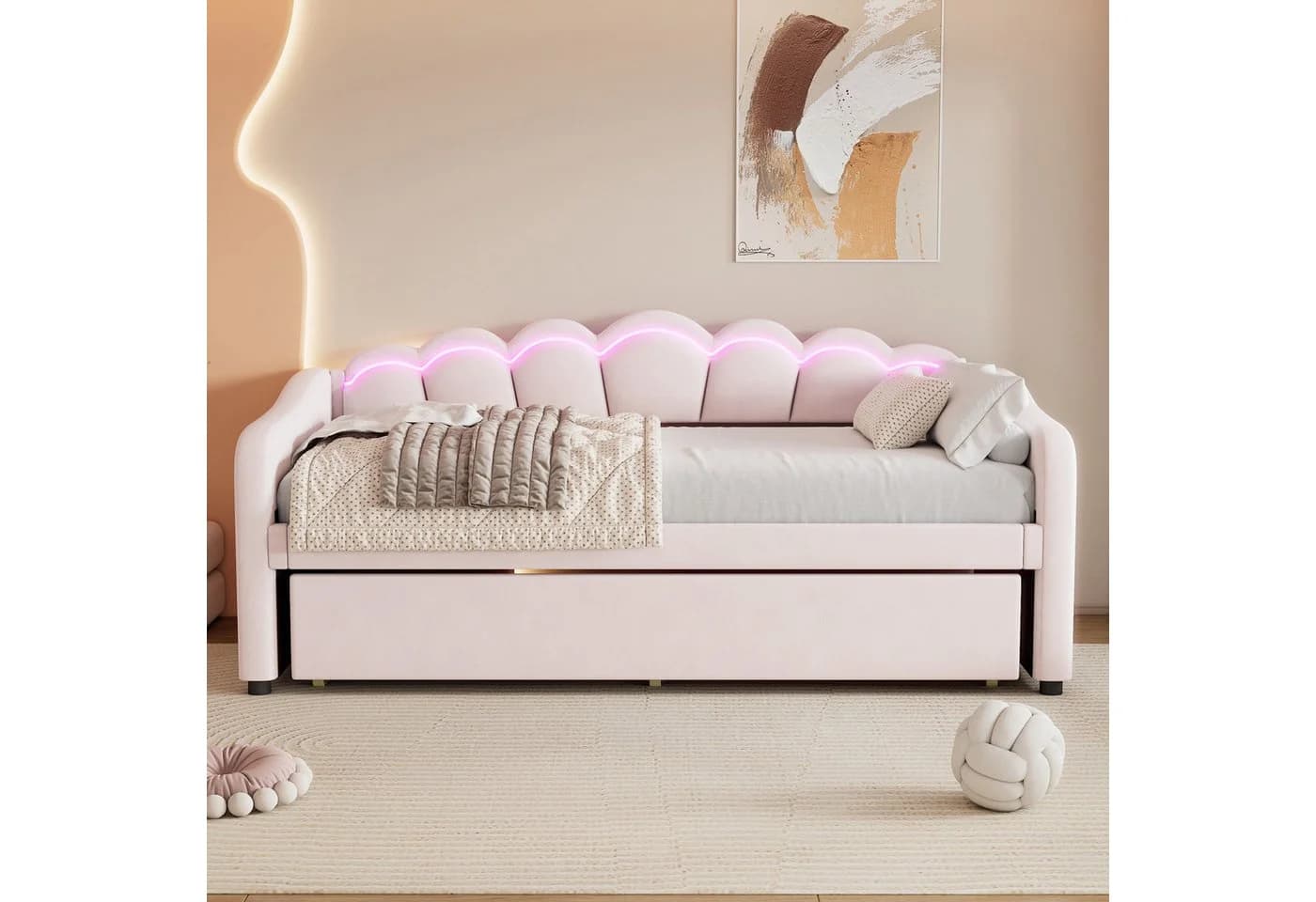 Merax Daybett Rosa mit Ausziehbett und LED-Beleuchtung - Bild 4