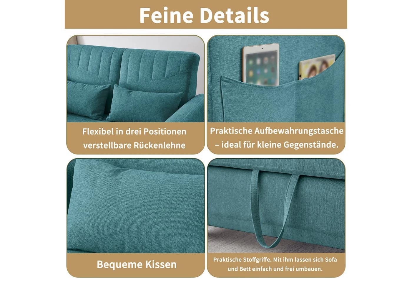 Merax Schlafsofa Zweisitzer Klappsofa Baumwoll-Leinen-Stoff mit Schlaffunktion - Bild 5