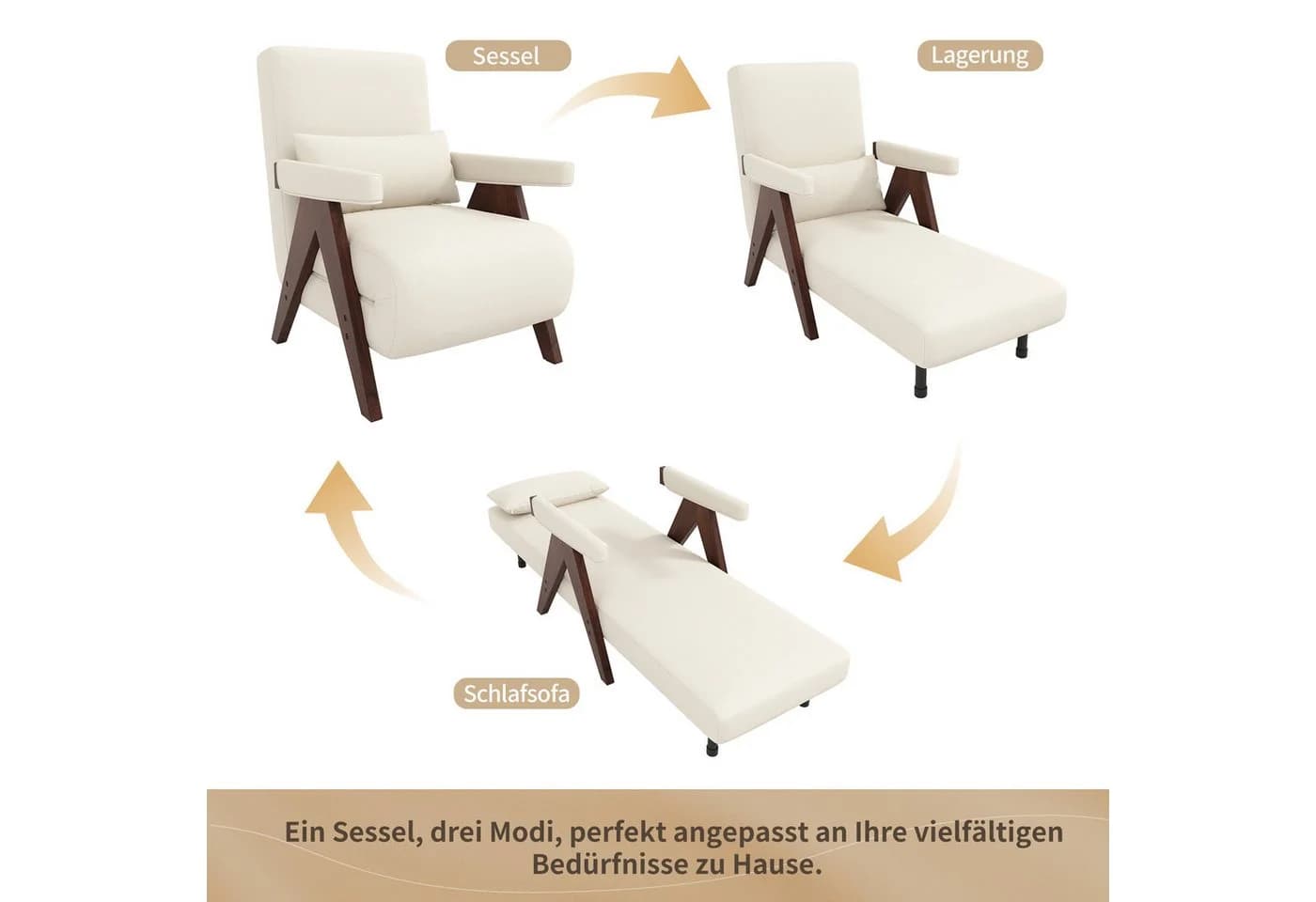 Merax Loungesessel 3-in-1 Klappbar mit Schlaffunktion Leinen Beige - Bild 5