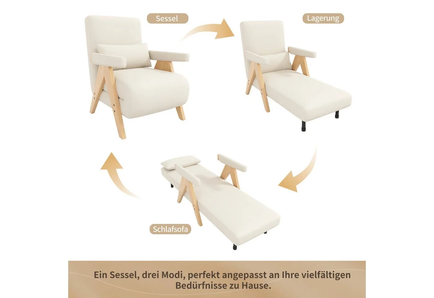 Merax Loungesessel 3-in-1 mit Schlaffunktion Leinen beige - Bild 4