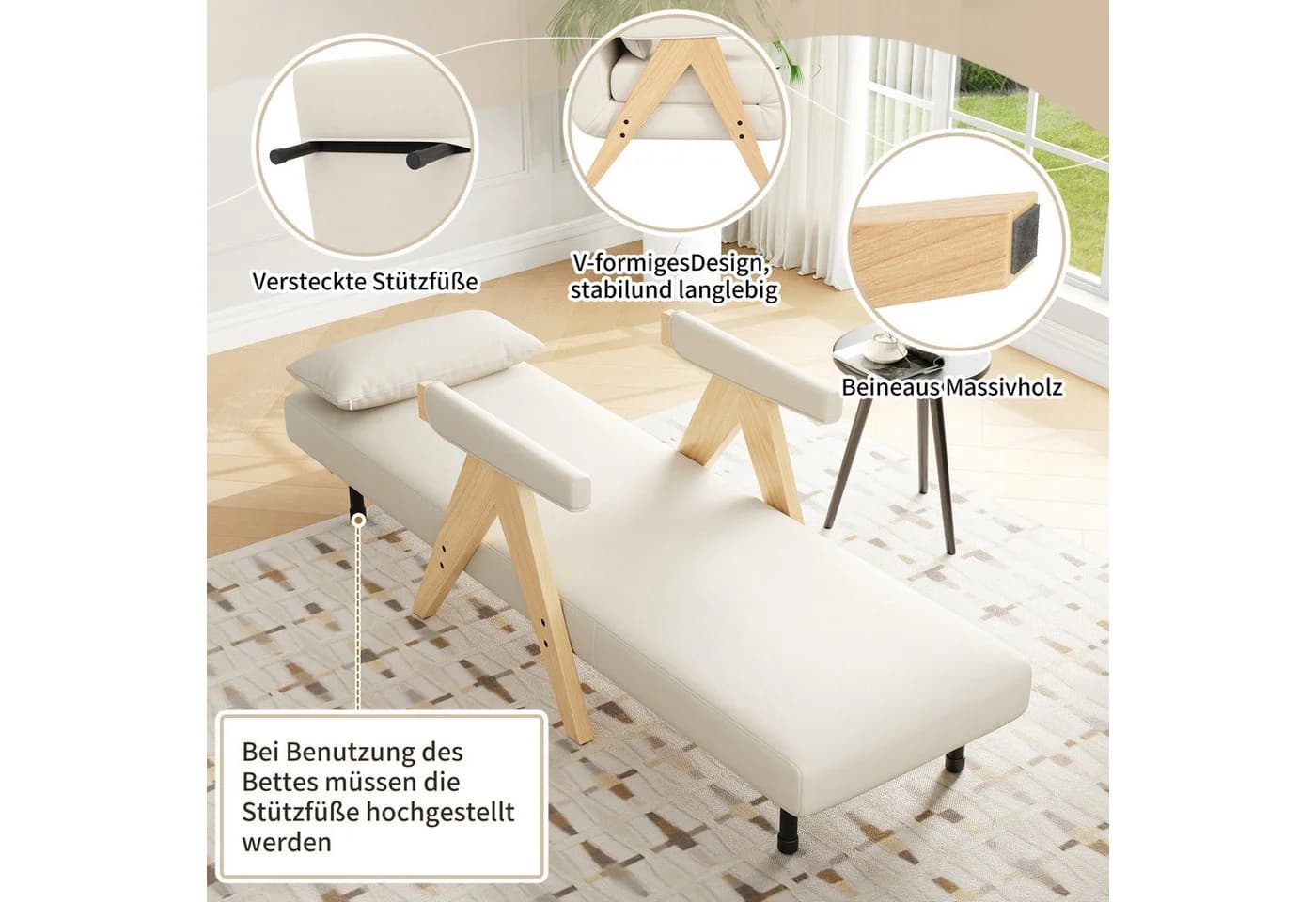 Merax Loungesessel 3-in-1 mit Schlaffunktion Leinen beige - Bild 5