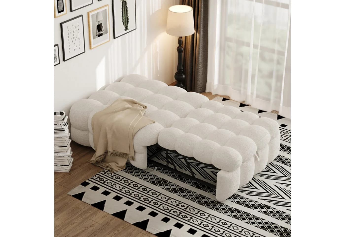 Merax Daybett 2-in-1 Fußhocker Schlafsofa Beige Rosa Grau - Bild 2