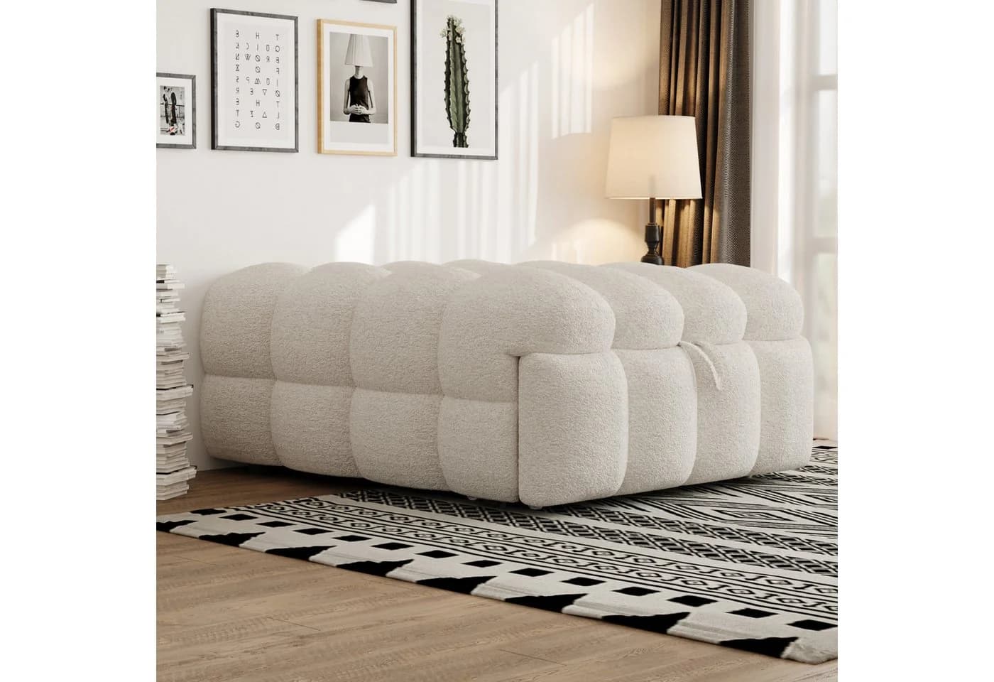 Merax Daybett 2-in-1 Fußhocker Schlafsofa Beige Rosa Grau - Bild 3