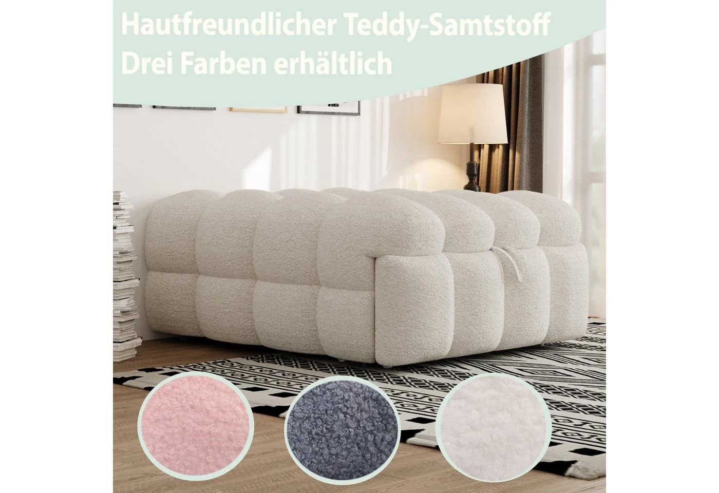 Merax Daybett 2-in-1 Fußhocker Schlafsofa Beige Rosa Grau - Bild 5