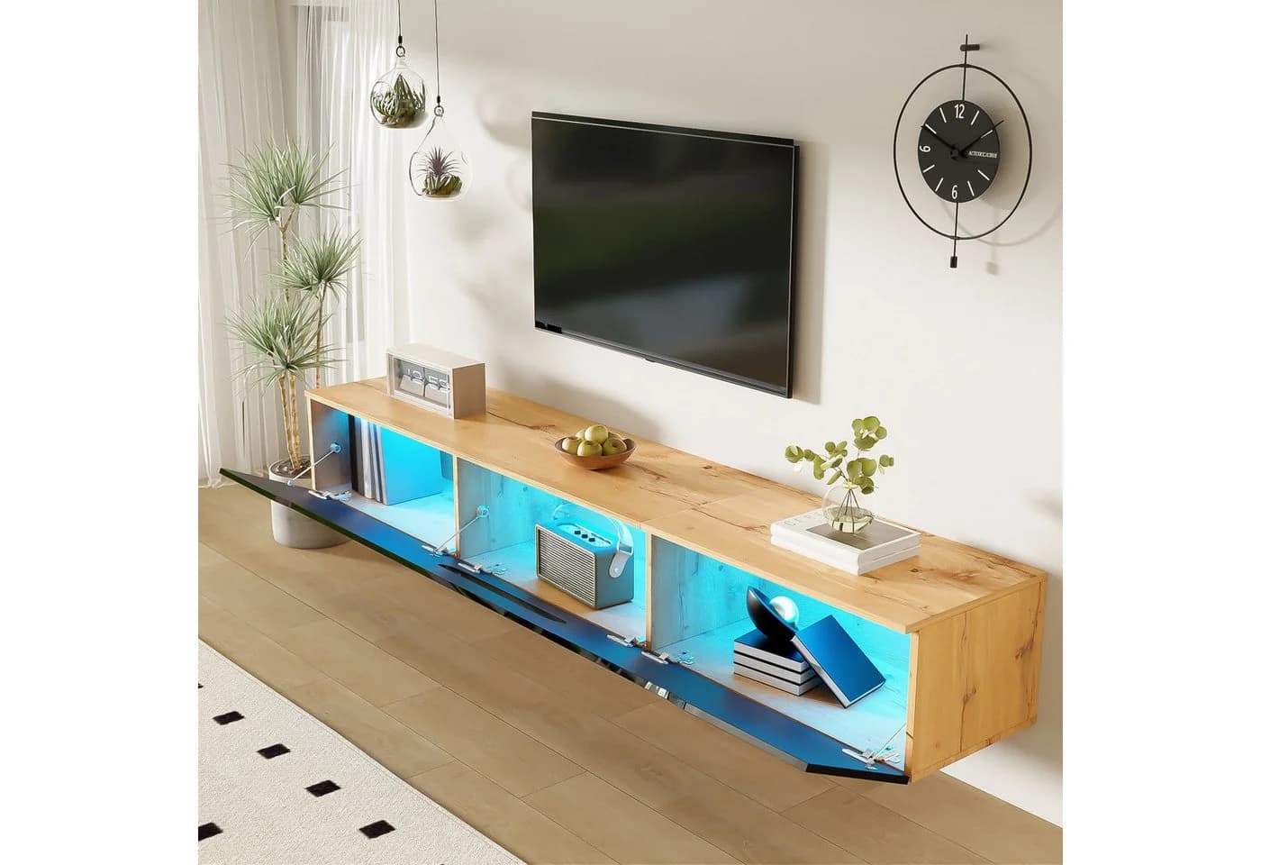 Merax Lowboard TV-Schwarz Hochglanz LED-Beleuchtung