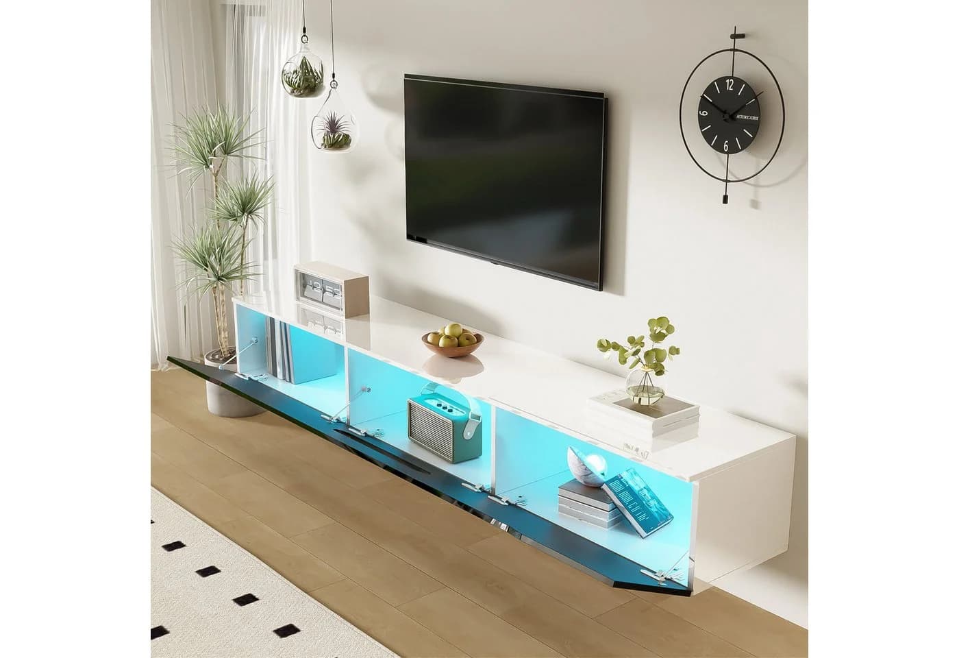 Merax Lowboard 180x35x30 cm Hochglanz TV-Schrank mit LED-Beleuchtung