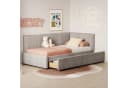 Merax Polsterbett Schlafsofa 90x200cm mit Stauraum Samt Grau/Beige Bild 2