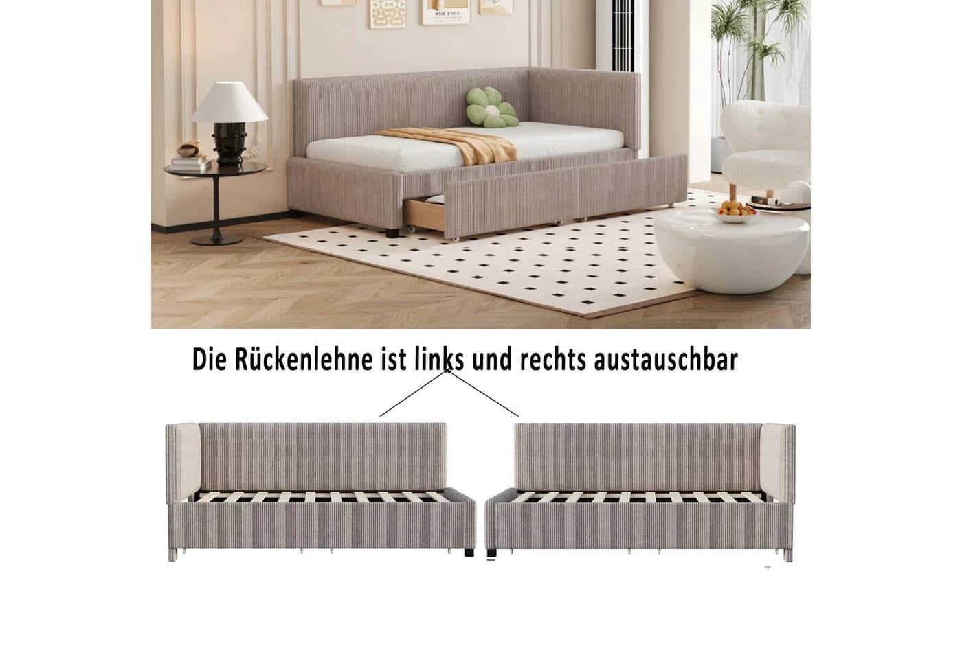 Merax Polsterbett Schlafsofa 90x200cm mit Stauraum Samt Grau/Beige - Bild 3