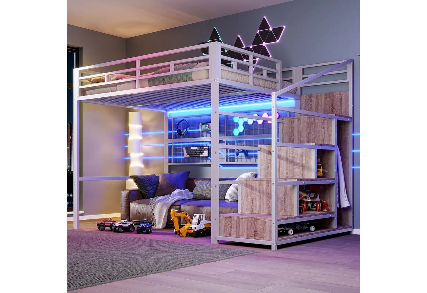 Merax Hochbett 140x200 cm mit LED-Beleuchtung