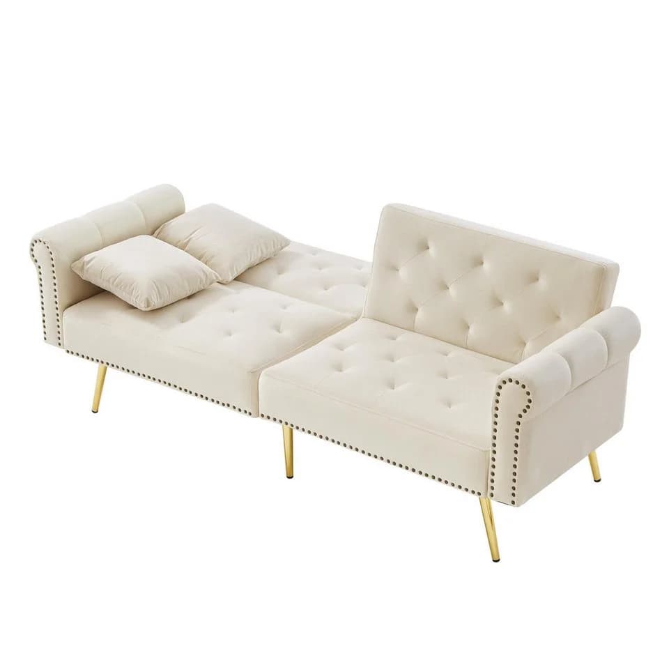 Merax Schlafsofa 2-Sitzer Samt Gold Metallfüße