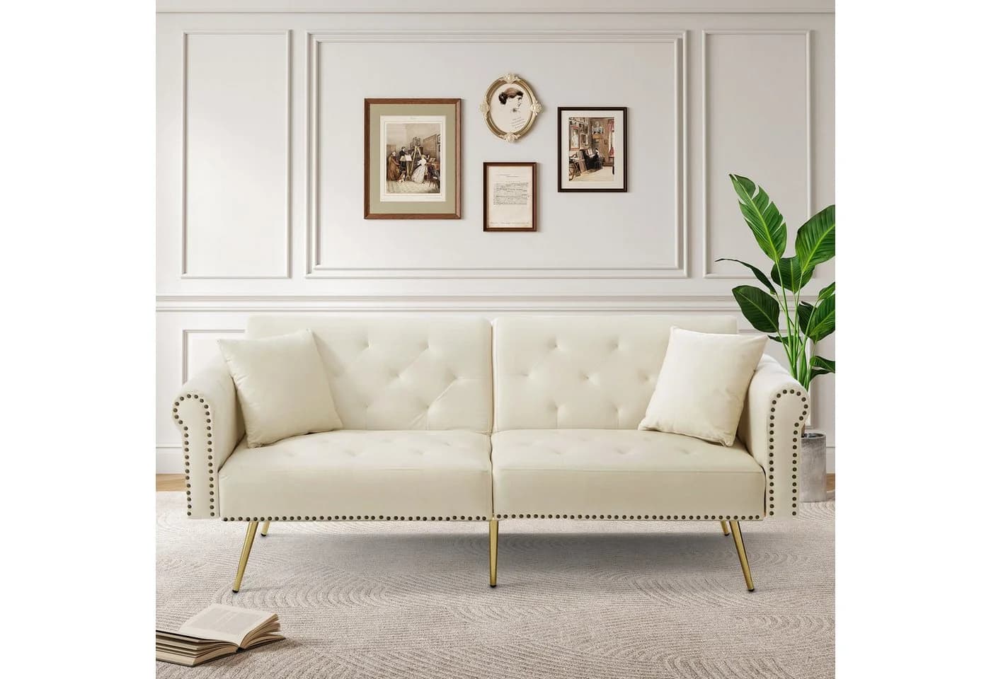 Merax Schlafsofa 2-Sitzer Samt Gold Metallfüße - Bild 2