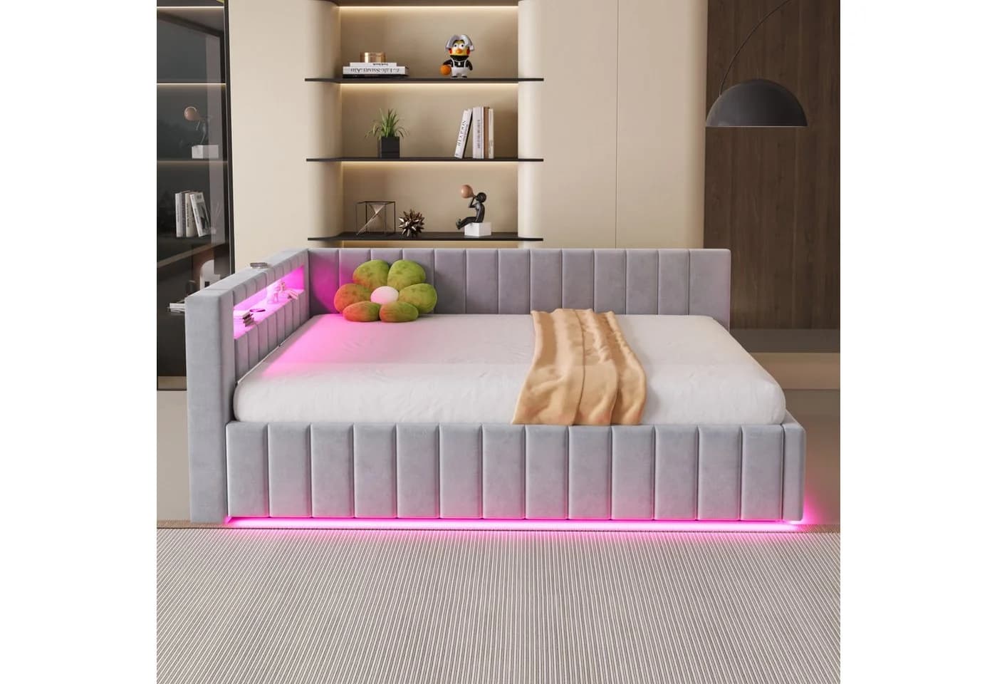 Merax Polsterbett 140x200 cm mit Stauraum und LED - Bild 3
