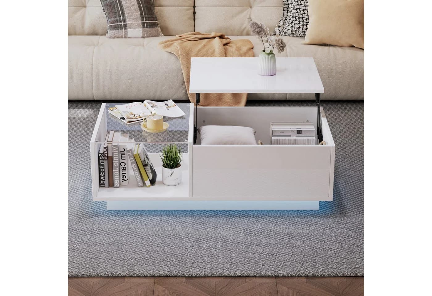 Merax LED-Couchtisch höhenverstellbar mit Hebefunktion und Stauraum - Bild 2