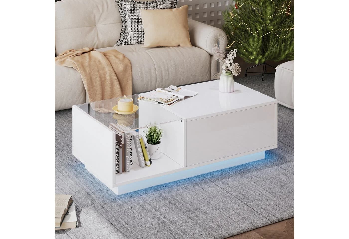 Merax LED-Couchtisch höhenverstellbar mit Hebefunktion und Stauraum - Bild 4