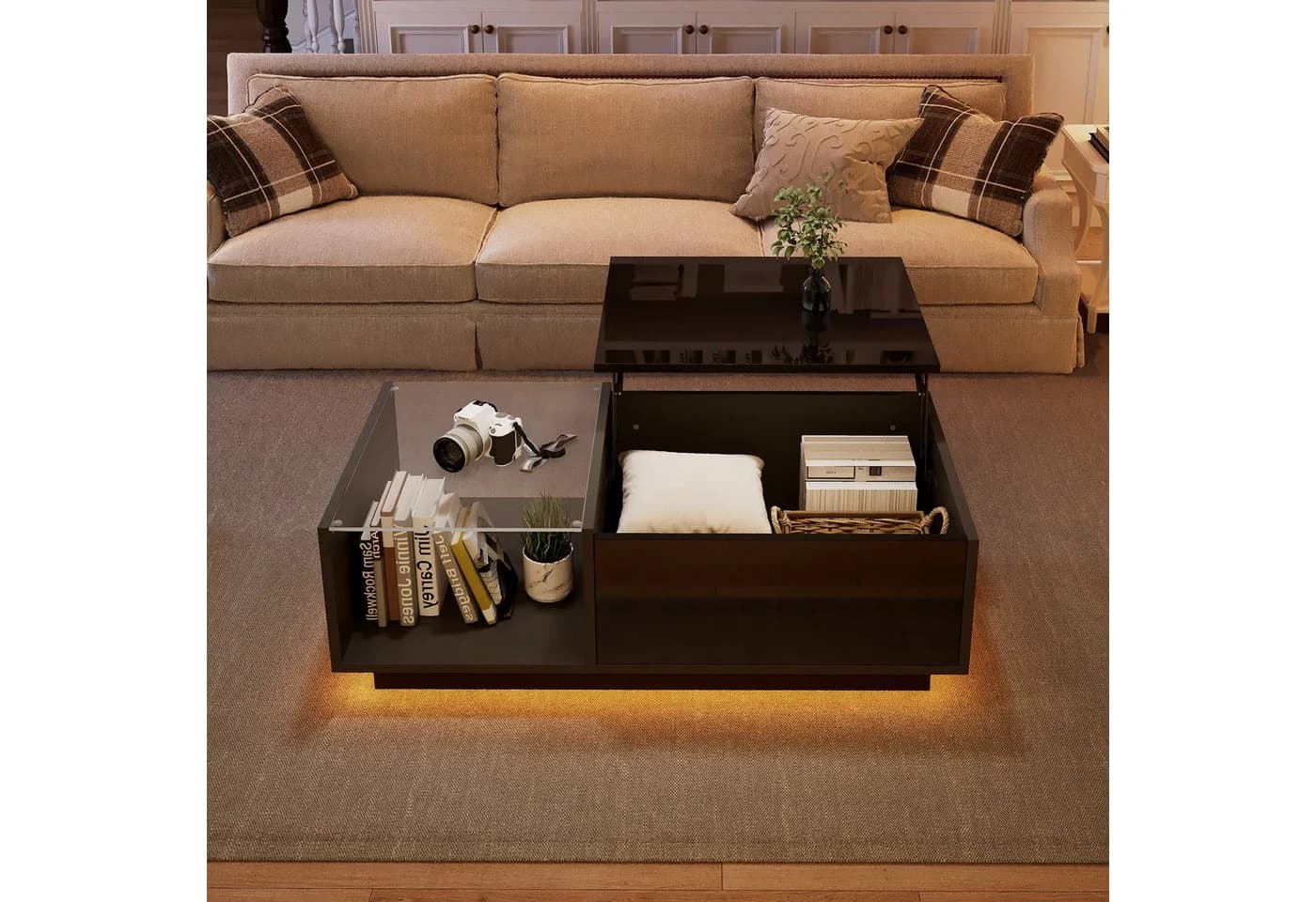 Merax Couchtisch höhenverstellbar mit LED und Stauraum - Bild 2