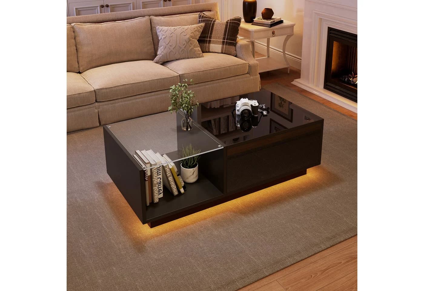 Merax Couchtisch höhenverstellbar mit LED und Stauraum - Bild 3
