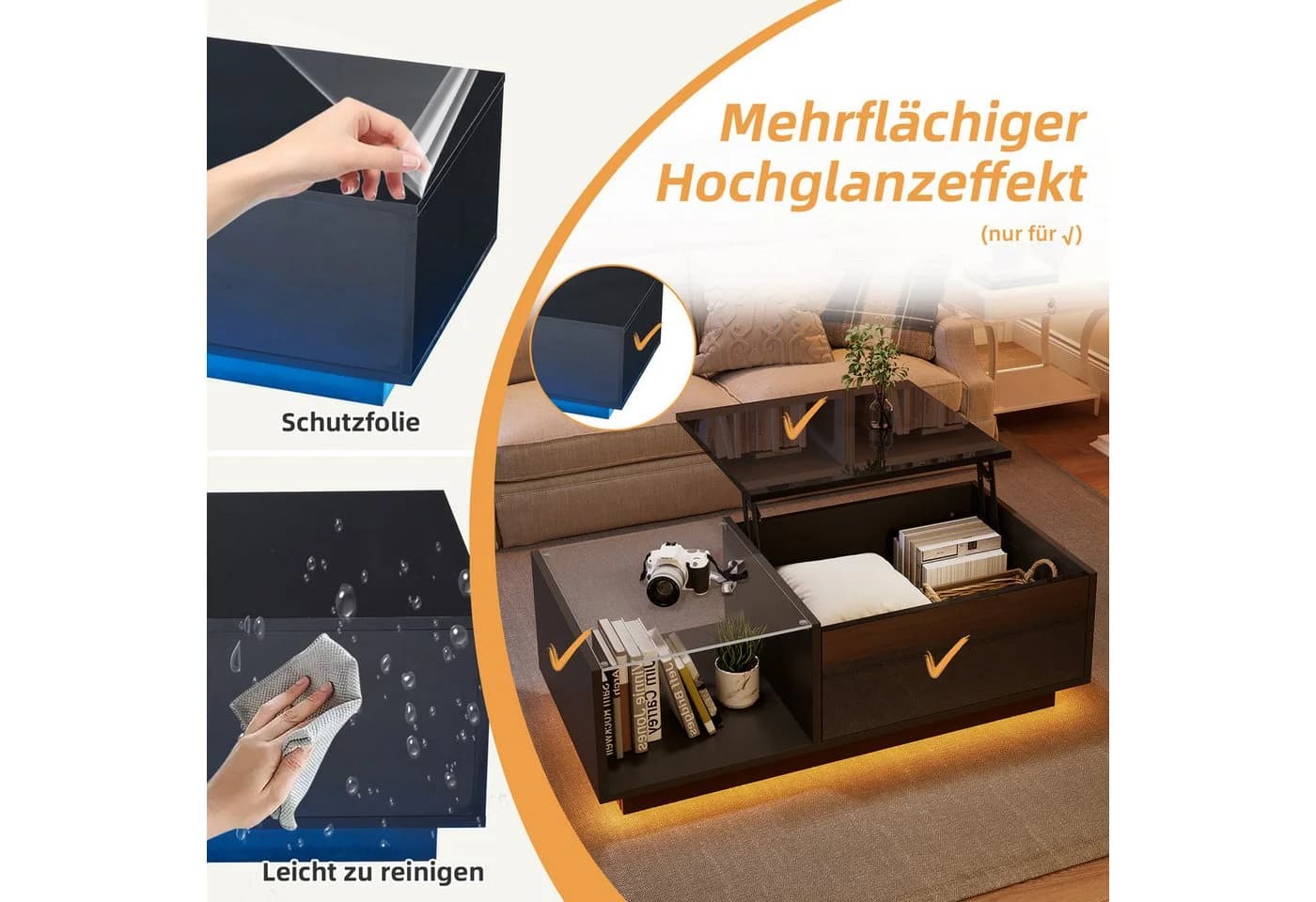 Merax Couchtisch höhenverstellbar mit LED und Stauraum - Bild 5