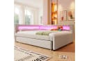 Merax Polsterbett mit Ausziehbett und LED Leinen Beige Grau Bild 3