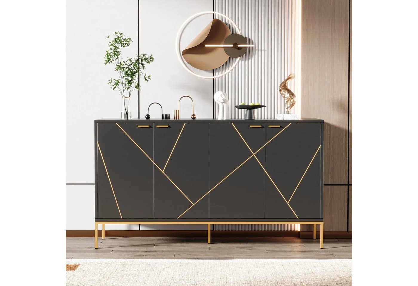 Merax Sideboard Schwarz-Gold mit Verstellbaren Regalböden - Bild 2