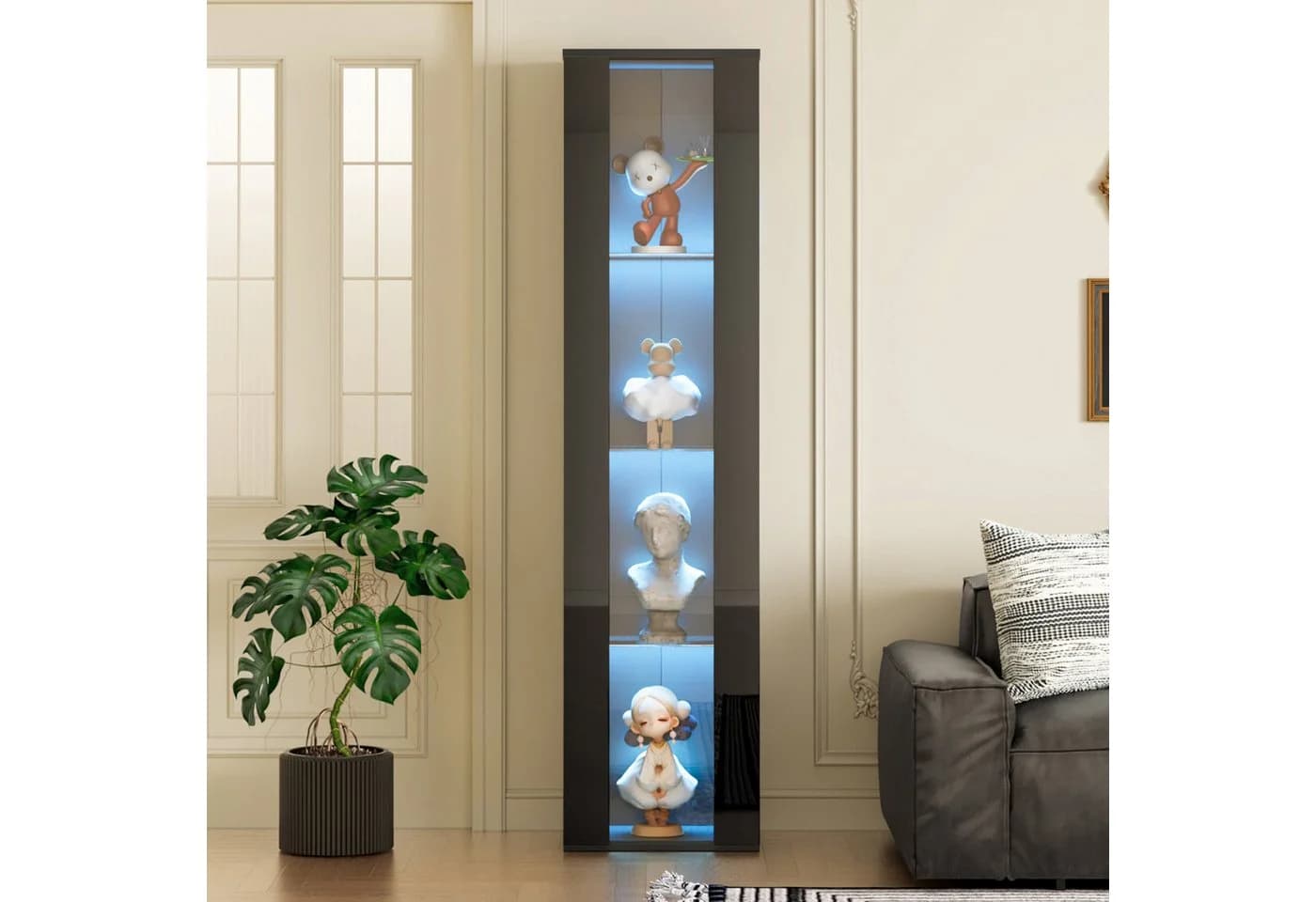 Merax Vitrine Glasvitrine mit LED-Beleuchtung inkl. Fernbedienung