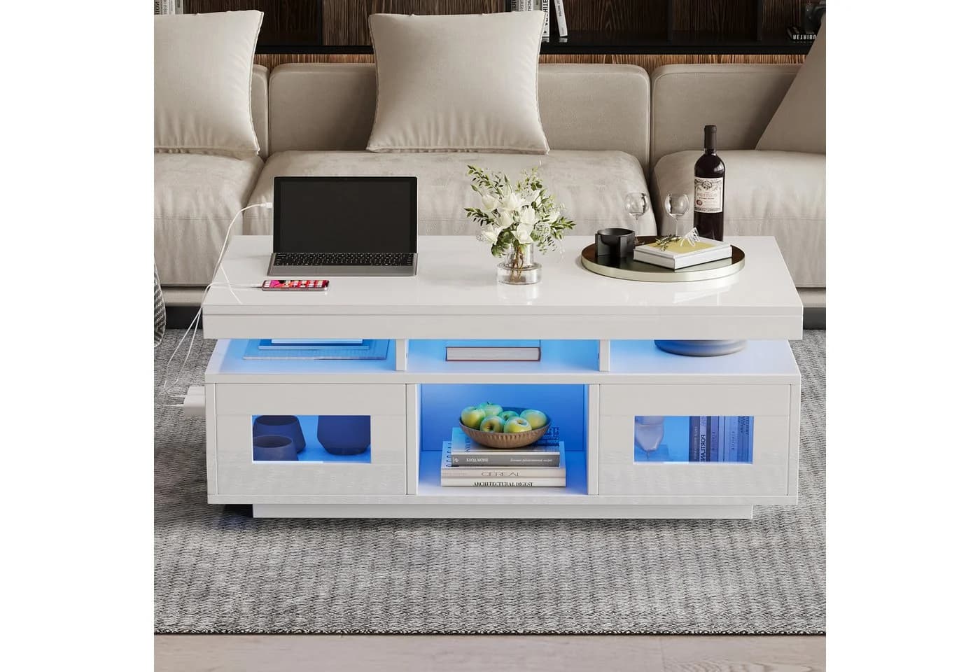 Merax Couchtisch Hochglanz LED-Beleuchtung USB-Ladeanschluss - Bild 3