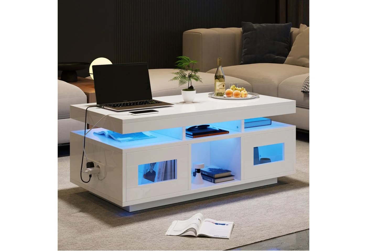 Merax Couchtisch Hochglanz LED-Beleuchtung USB-Ladeanschluss - Bild 4
