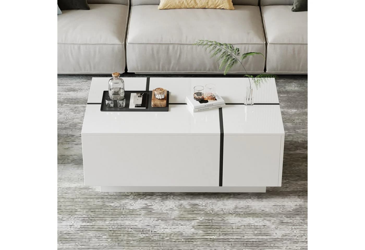 Merax Couchtisch Hochglanz Patchwork-Design 4 Schubladen - Bild 4