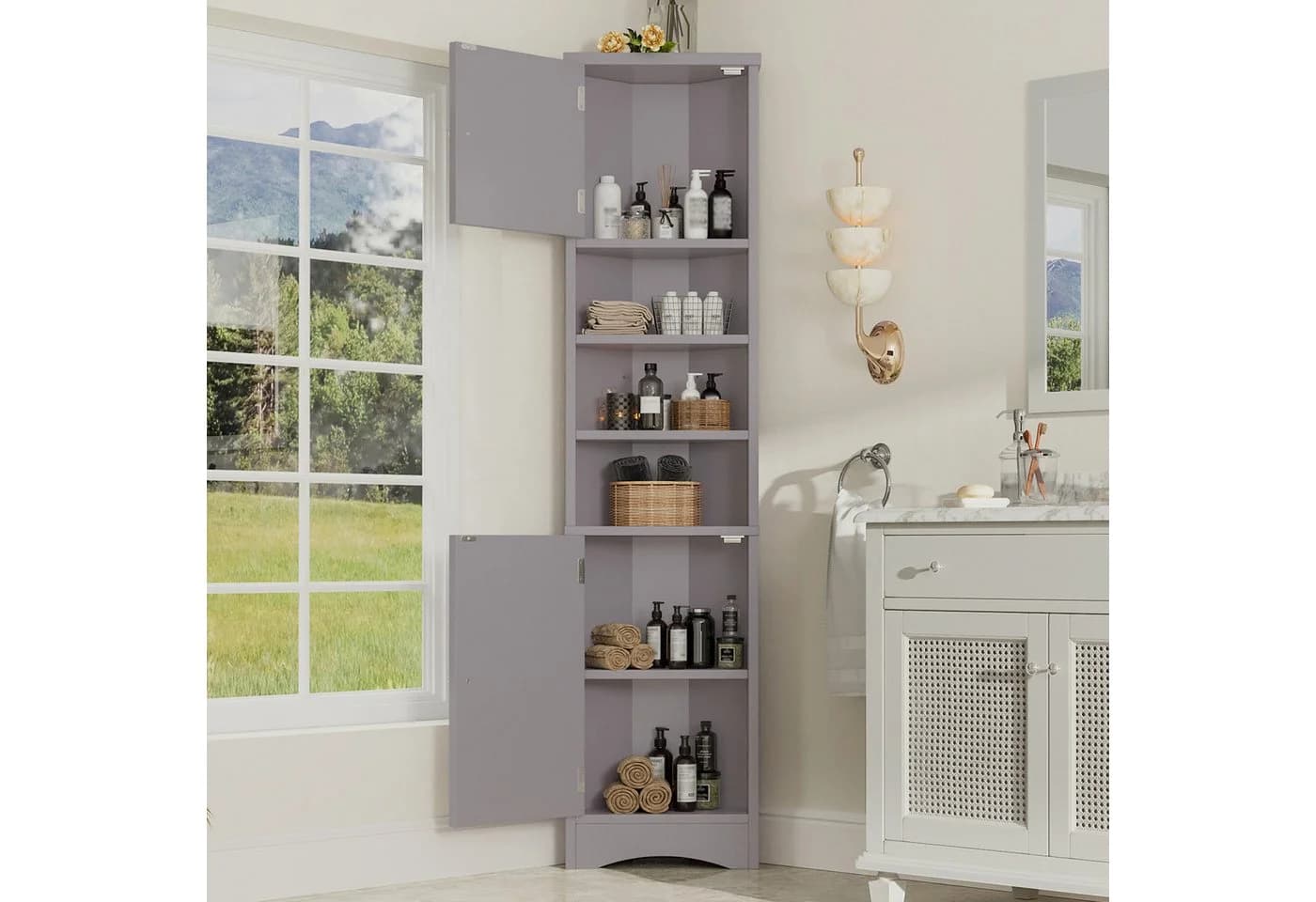 Merax Badkommode Eckschrank Weiß/Grau Modern - Bild 2