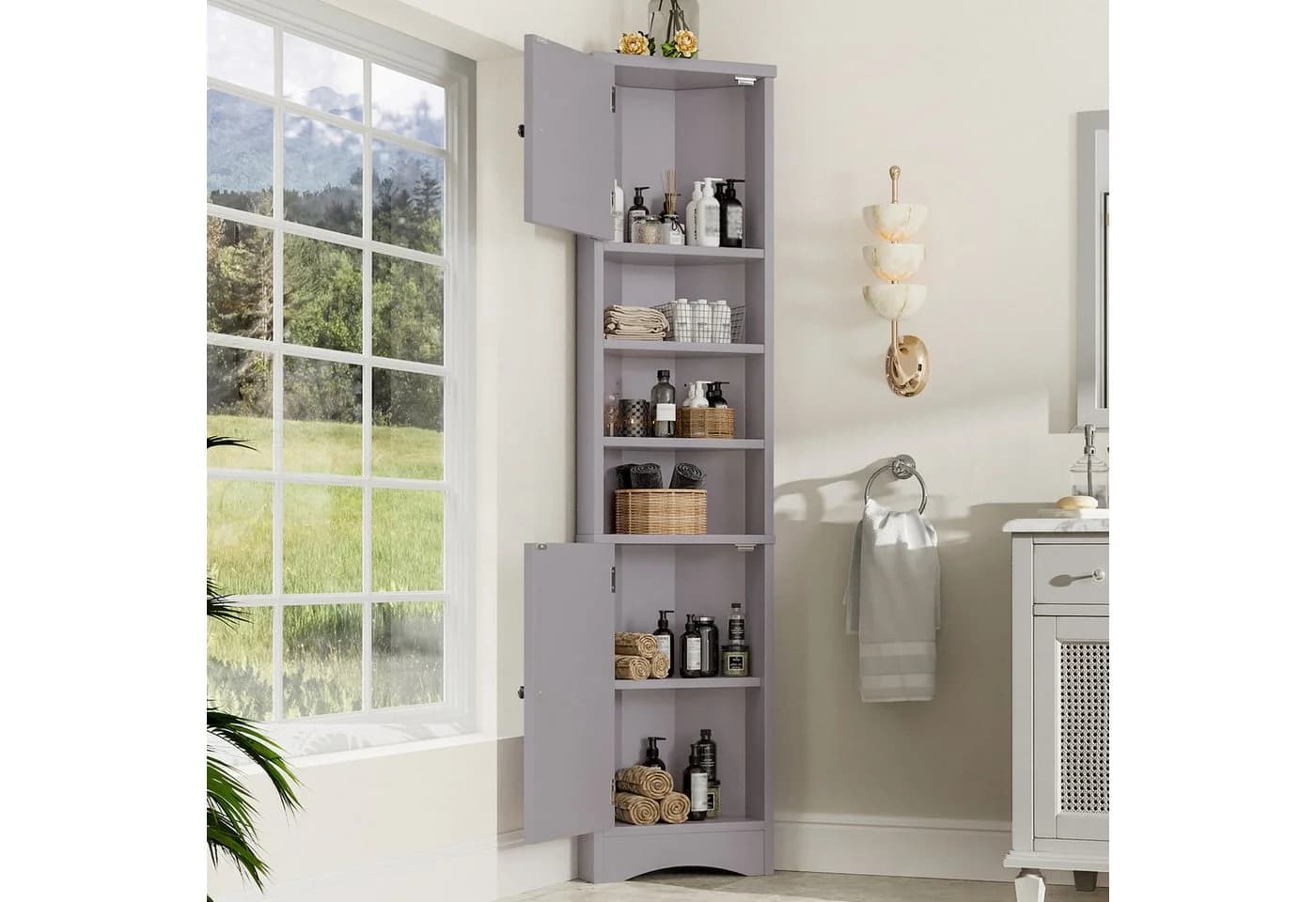 Merax Badkommode Eckschrank Weiß/Grau Modern - Bild 3