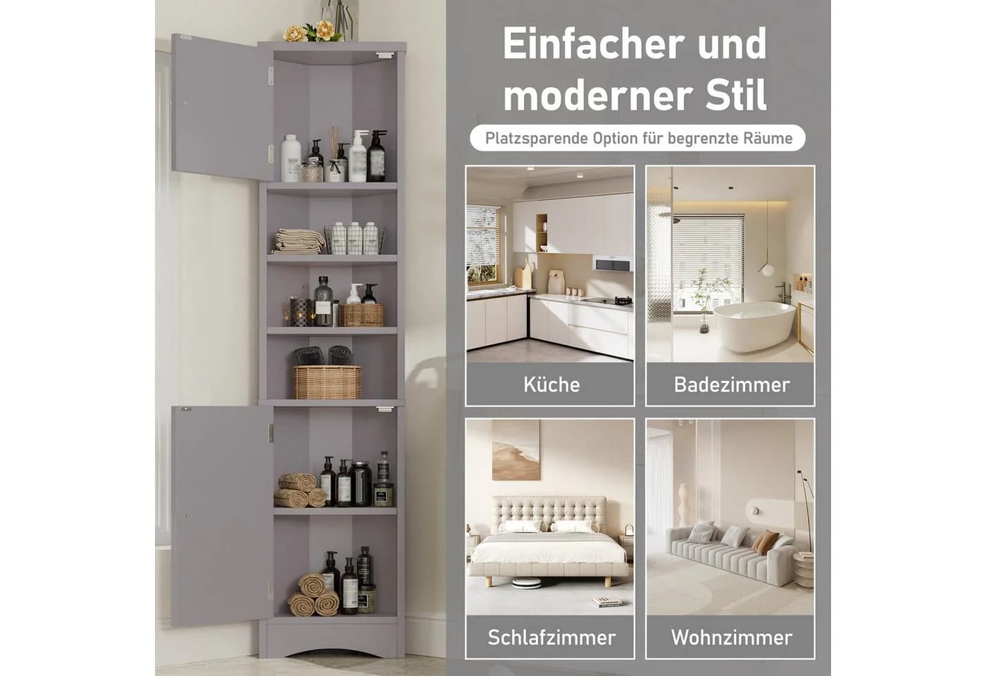 Merax Badkommode Eckschrank Weiß/Grau Modern - Bild 5