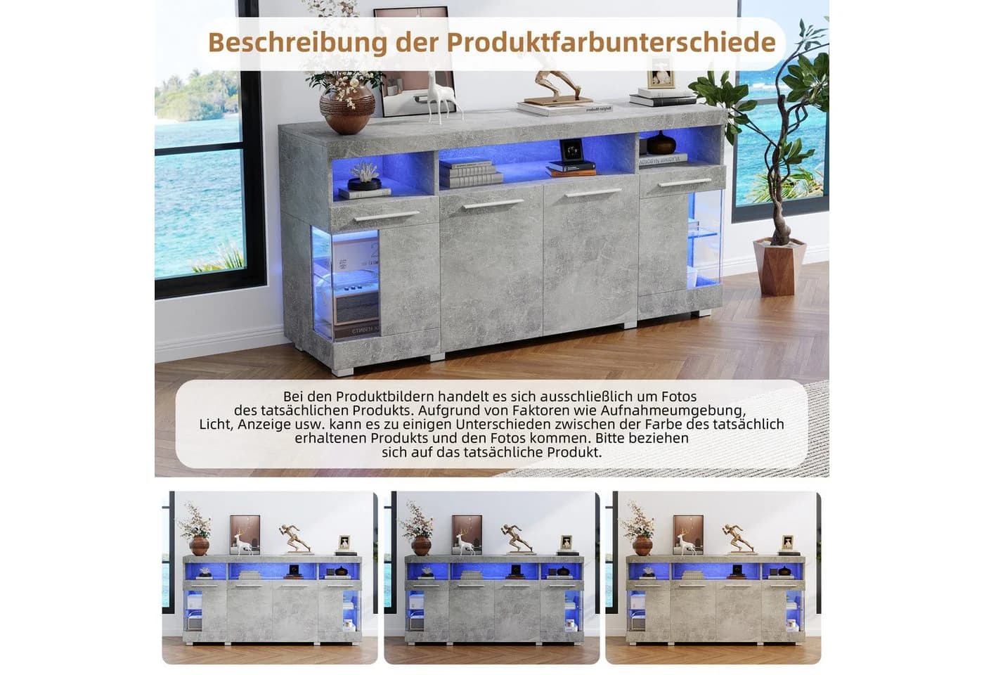 Merax Sideboard Hochglanz Weiß/Grau LED-Beleuchtung - Bild 4