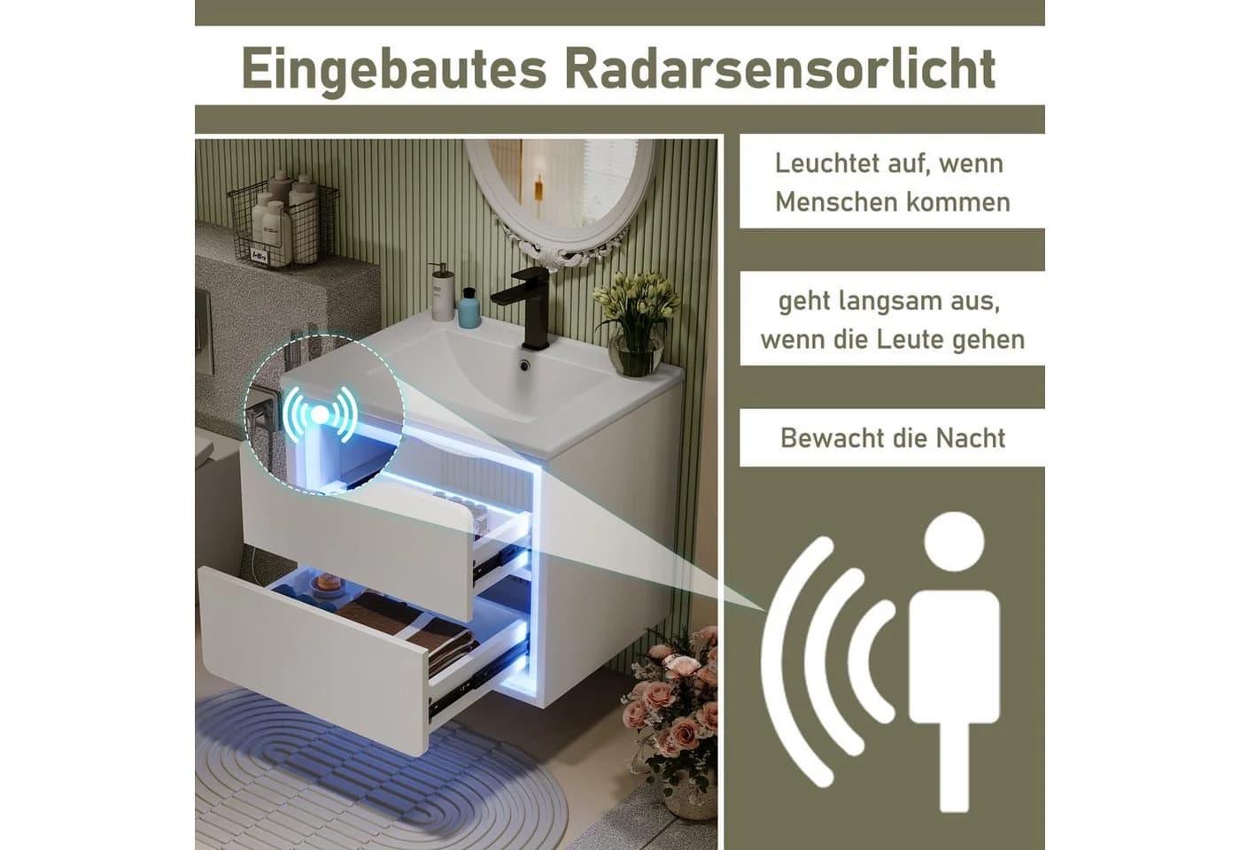 Merax Waschtisch mit LED-Radarsensor-Beleuchtung - Bild 4
