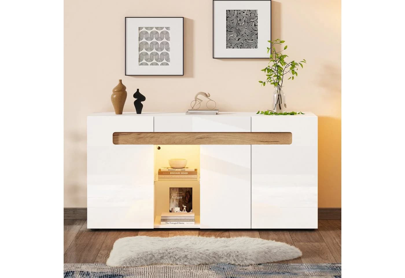 Merax Sideboard mit LED-Beleuchtung, Buffetschrank mit Glasboden - Bild 2