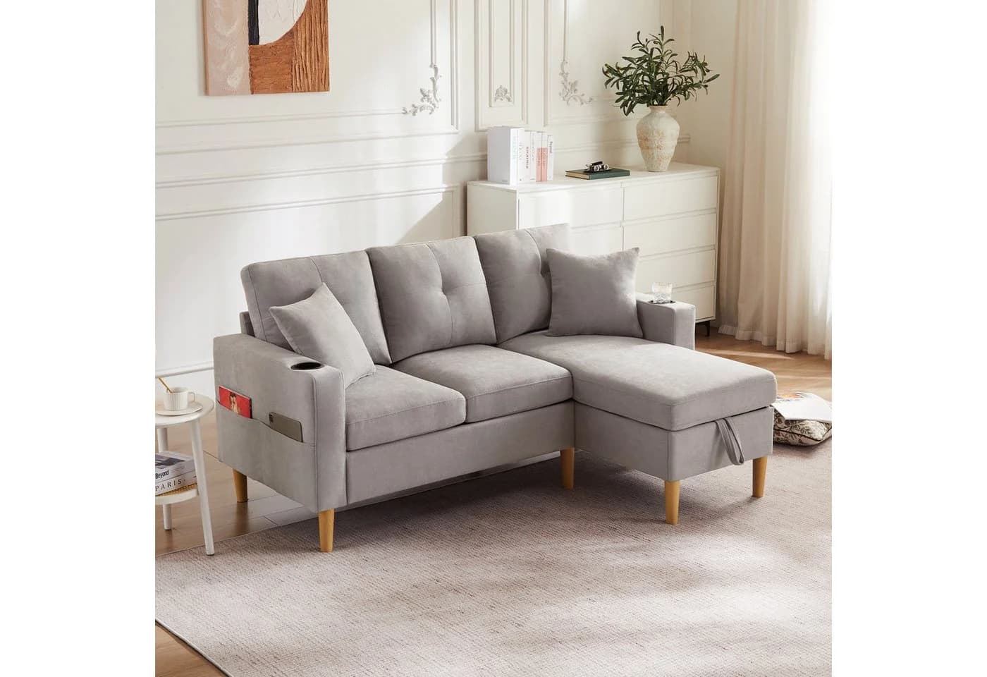 Merax 3-Sitzer Ecksofa L-Form mit Stauraum und Getränkehaltern - Bild 3