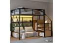 Merax Hochbett 140x200cm mit LED-Beleuchtung, Stauraumtreppe und Kleiderschrank Bild 2
